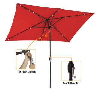 10Ft Outdoor Rectangular Umbrella with 26 Solar-Powered LED Lights, Crank and Tilt