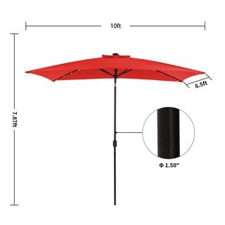 10Ft Outdoor Rectangular Umbrella with 26 Solar-Powered LED Lights, Crank and Tilt
