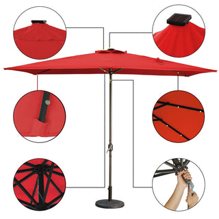 10Ft Outdoor Rectangular Umbrella with 26 Solar-Powered LED Lights, Crank and Tilt