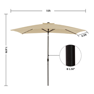 10Ft Outdoor Rectangular Umbrella with 26 Solar-Powered LED Lights, Crank and Tilt