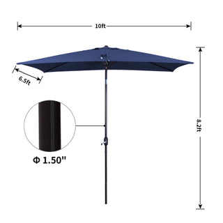 10 ft. Aluminum Rectanglar Market Patio Umbrella in Navy Blue/Red/Tan/Lake Blue/Gray
