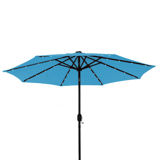 9-ft Aluminum Navy/ Lake Blue/ Tan/ Red Crank Market Patio Umbrella with Lights