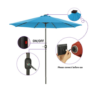 9-ft Aluminum Navy/ Lake Blue/ Tan/ Red Crank Market Patio Umbrella with Lights