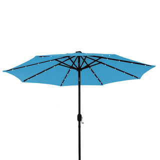 9-ft Aluminum Navy/ Lake Blue/ Tan/ Red Crank Market Patio Umbrella with Lights