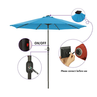 9-ft Aluminum Navy/ Lake Blue/ Tan/ Red Crank Market Patio Umbrella with Lights