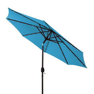 9-ft Aluminum Navy/ Lake Blue/ Tan/ Red Crank Market Patio Umbrella with Lights