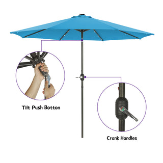 9-ft Aluminum Navy/ Lake Blue/ Tan/ Red Crank Market Patio Umbrella with Lights
