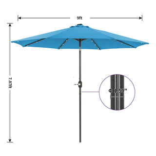 9-ft Aluminum Navy/ Lake Blue/ Tan/ Red Crank Market Patio Umbrella with Lights