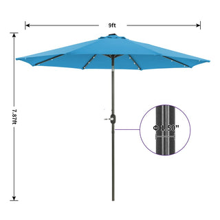 9-ft Aluminum Navy/ Lake Blue/ Tan/ Red Crank Market Patio Umbrella with Lights