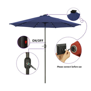 9-ft Aluminum Navy/ Lake Blue/ Tan/ Red Crank Market Patio Umbrella with Lights