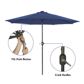 9-ft Aluminum Navy/ Lake Blue/ Tan/ Red Crank Market Patio Umbrella with Lights