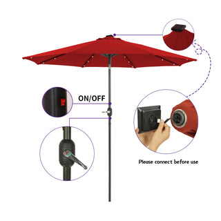 9-ft Aluminum Navy/ Lake Blue/ Tan/ Red Crank Market Patio Umbrella with Lights