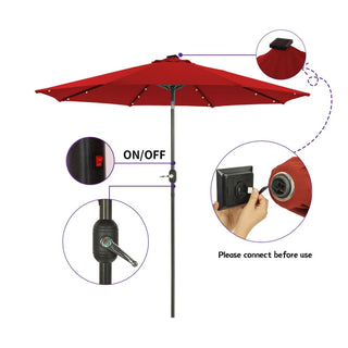 9-ft Aluminum Navy/ Lake Blue/ Tan/ Red Crank Market Patio Umbrella with Lights