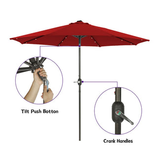 9-ft Aluminum Navy/ Lake Blue/ Tan/ Red Crank Market Patio Umbrella with Lights
