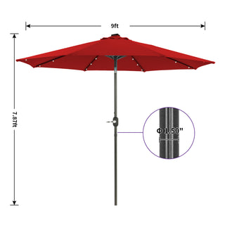 9-ft Aluminum Navy/ Lake Blue/ Tan/ Red Crank Market Patio Umbrella with Lights