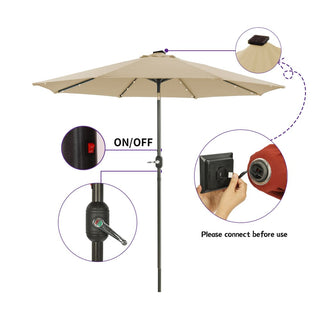 9-ft Aluminum Navy/ Lake Blue/ Tan/ Red Crank Market Patio Umbrella with Lights