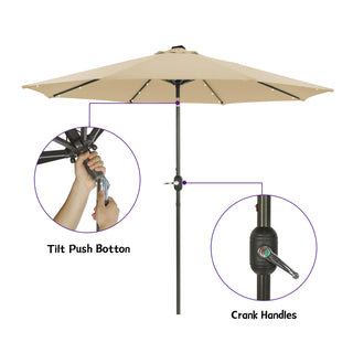 9-ft Aluminum Navy/ Lake Blue/ Tan/ Red Crank Market Patio Umbrella with Lights