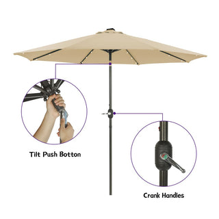 9-ft Aluminum Navy/ Lake Blue/ Tan/ Red Crank Market Patio Umbrella with Lights