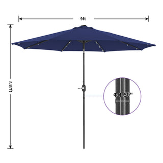 9-ft Aluminum Navy/ Lake Blue/ Tan/ Red Crank Market Patio Umbrella with Lights