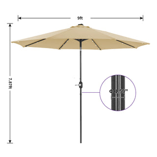 9-ft Aluminum Navy/ Lake Blue/ Tan/ Red Crank Market Patio Umbrella with Lights