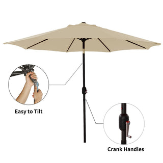 9 ft Aluminum Market Patio Umbrella with Push Button Tilt & Crank Lift, Outdoor Sun Umbrella in Taupe