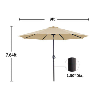 9 ft Aluminum Market Patio Umbrella with Push Button Tilt & Crank Lift, Outdoor Sun Umbrella in Taupe