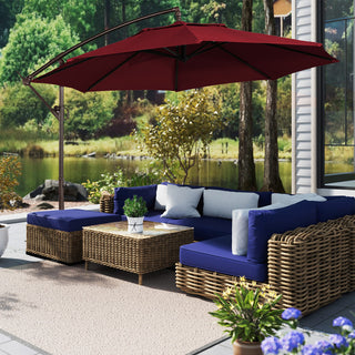11 FT Steel Pole Solar LED Offset Patio Umbrella with 360° Rotation & Easy Crank – Outdoor Hanging Cantilever Umbrella for Patio & Garden