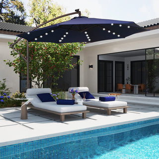 11 FT Steel Pole Solar LED Offset Patio Umbrella with 360° Rotation & Easy Crank – Outdoor Hanging Cantilever Umbrella for Patio & Garden