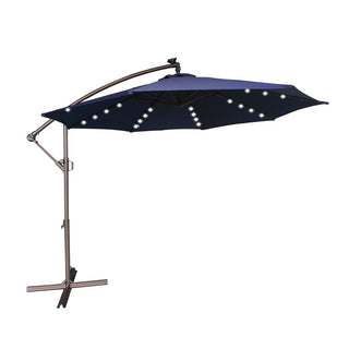 11 FT Steel Pole Solar LED Offset Patio Umbrella with 360° Rotation & Easy Crank – Outdoor Hanging Cantilever Umbrella for Patio & Garden