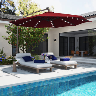 11 FT Steel Pole Solar LED Offset Patio Umbrella with 360° Rotation & Easy Crank – Outdoor Hanging Cantilever Umbrella for Patio & Garden