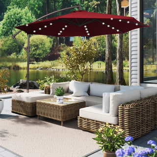 11 FT Steel Pole Solar LED Offset Patio Umbrella with 360° Rotation & Easy Crank – Outdoor Hanging Cantilever Umbrella for Patio & Garden