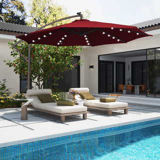 11 FT Steel Pole Solar LED Offset Patio Umbrella with 360° Rotation & Easy Crank – Outdoor Hanging Cantilever Umbrella for Patio & Garden