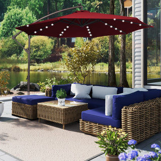 11 FT Steel Pole Solar LED Offset Patio Umbrella with 360° Rotation & Easy Crank – Outdoor Hanging Cantilever Umbrella for Patio & Garden