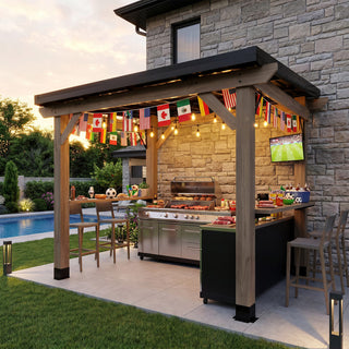 AeroEave Outdoor Cedar Wooden Hardtop Gazebo with Pitched Galvanized Steel Roof