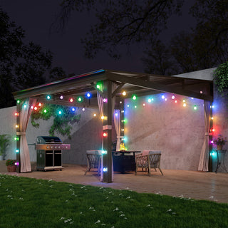 VineLull Outdoor Wall-Mounted Hardtop Pergora with Curtains and Netting