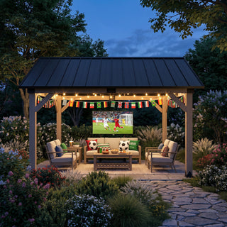 Cedarpinnacle Cedar Wood Gazebo with Steel Gable Hardtop for Patio & Backyard