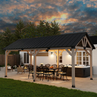 Cedarpinnacle Cedar Wood Gazebo with Steel Gable Hardtop for Patio & Backyard