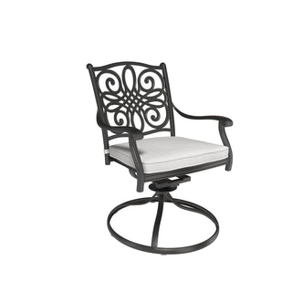 7-Piece Cast Aluminum Outdoor Dining Set - Hollow Table with Umbrella Hole & Swivel Rocking Chairs