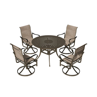 5-Piece Outdoor Patio Dining Set – 48" Round Table with Umbrella Hole & 4 Swivel Rocking Chairs, Rust-Resistant Aluminum
