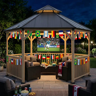 Hexagon Hardtop Gazebo with Solar LED Light – Modern Outdoor Patio Gazebo for Backyard