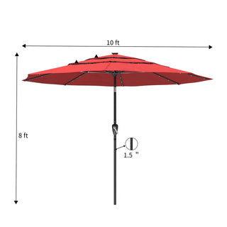 10FT 3-Tier Solar LED Patio Umbrella with Tilt & Crank, Aluminum Market Umbrella for Backyard, Deck & Garden