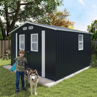 8x8 Ft Outdoor Storage Shed with Protective Coating, 4 Daylight Windows & Lockable Doors, Dual Color Options White/Dark Gray
