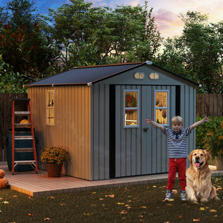 8x8 Ft Outdoor Storage Shed with Protective Coating, 4 Daylight Windows & Lockable Doors, Dual Color Options White/Dark Gray