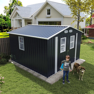 8x8 ft Outdoor Storage Shed with 4 Windows, Lockable Double Doors & Weather-Resistant Steel Frame – Garden Tool Shed
