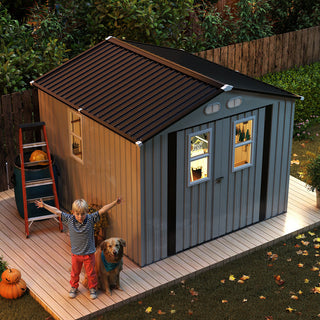 8x8 Ft Outdoor Storage Shed with Protective Coating, 4 Daylight Windows & Lockable Doors, Dual Color Options White/Dark Gray