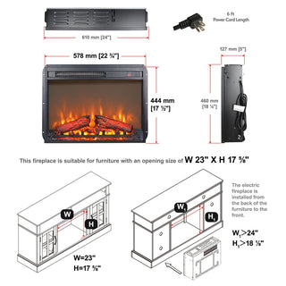 23-Inch Electric Fireplace Insert with Realistic Flame & Log Set, Remote-Controlled Heater for Cozy Indoor Spaces