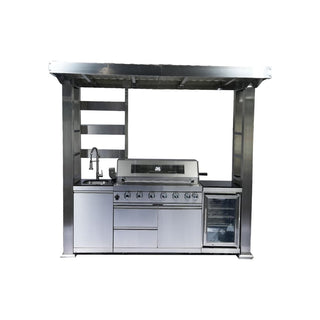 94-Inch 6-Burner 85000 BTU Outdoor Kitchen Island Grill | Stainless Steel BBQ with Wine Cooler, Rotisserie, Granite Countertop & Storage Cabinets