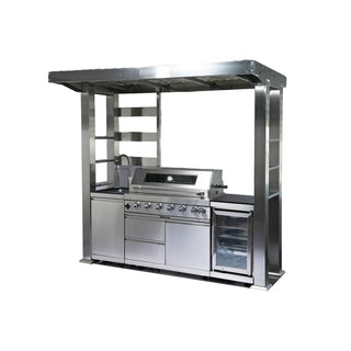 94-Inch 6-Burner 85000 BTU Outdoor Kitchen Island Grill | Stainless Steel BBQ with Wine Cooler, Rotisserie, Granite Countertop & Storage Cabinets