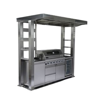 94-Inch 6-Burner 85000 BTU Outdoor Kitchen Island Grill | Stainless Steel BBQ with Wine Cooler, Rotisserie, Granite Countertop & Storage Cabinets
