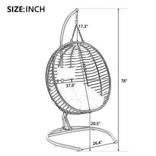 Single Folding Wicker Hanging Egg Chair with Stand, Indoor Outdoor Swing Hammock Chair, Adjustable Anti-Slip Feet for Balcony Bedroom Patio